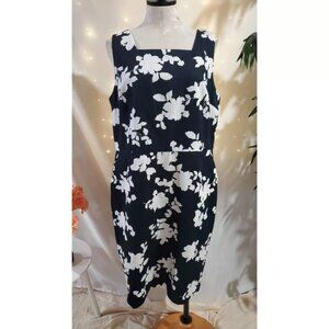 Talbots Floral Textured Cotton Square Neck Sheath Dress Womens Plus Size 16